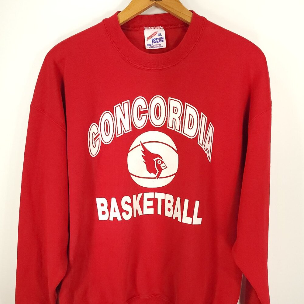 Vtg Concordia Basketball Sweatshirt Men's XL Red Jerzees Cotton Sweats USA 90s